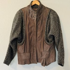 Winlit 80s vintage leather and tweed dolman sleeve slouchy jacket 9-10 M-L
